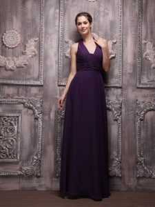 Dark Purple Empire Halter Ruching Dress for Prom Queen to Floor