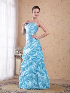 Aqua Blue Sheath Strapless Beading Prom Dress to Floor-length