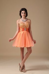 Beading Orange A-line Sweetheart Mini-length Organza Dresses For JS Prom