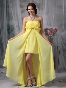 High-low Yellow Ruching Column Chiffon Hand Flowers JS Prom Dresses