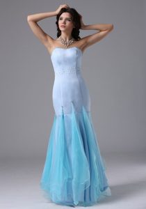 Light Blue Mermaid Beading For Prom Evening Dress Organza and Satin