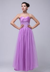 Beaded and Ruched Sweetheart Prom Nightclub Dress in Lavender
