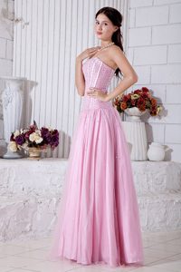 2014 Brand New Strapless Brush Train Beaded Pink Prom Dress