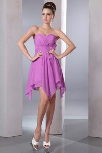 Lavender Ruched Prom Dress for Ladies with Asymmetrical Hem