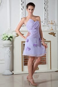 Amazing Lilac Handmade Flowers Ruched Short Prom Dress