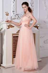Light Peach Empire Floor-length Beading Sweetheart Prom Dress in Tulle