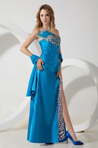 Empire Sweetheart Sky Blue Beading Taffeta and Leopard Prom Dress