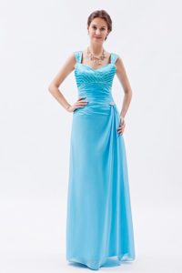 best Straps Long Baby Blue Prom Dama Dress for Quinceanera