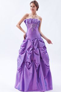 A-line Strapless Purple Floor-length Prom Dress with Embroidery