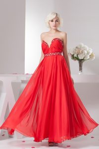 Traditional Sweetheart Beaded long Red Prom Evening Dress