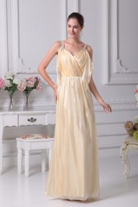 Ankle-length Champagne Prom formal Dress with Beading Ruche