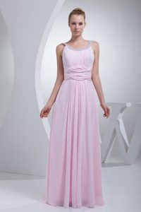Plus Size Scoop Neck Beaded Baby Pink Prom Dress Designers