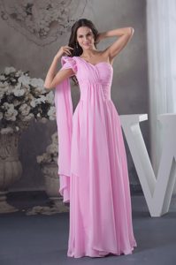 Wholesale One Shoulder Ruched Long Prom Dress in Pink
