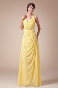 Custom Made Ruched Halter Top Junior Prom Dresses in Yellow