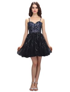 Customized Sequins Mini Length A-line Sleeveless Black Homecoming Dress Lace Up