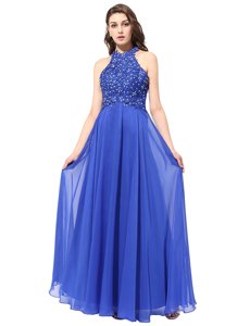 Best Halter Top Floor Length Column/Sheath Sleeveless Blue Backless