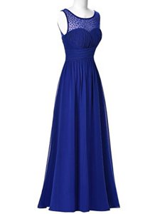 Glittering Scoop Floor Length Zipper Royal Blue and In for Prom with Beading