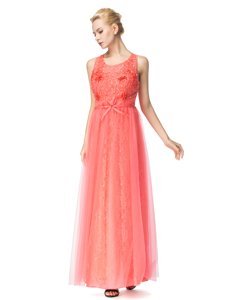 Scoop Sleeveless Zipper Watermelon Red Organza and Tulle