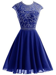 Hot Sale Scoop Royal Blue Sleeveless Mini Length Beading Backless Prom Dress