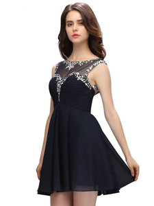 Beauteous Black Sleeveless Knee Length Beading Zipper Prom Party Dress