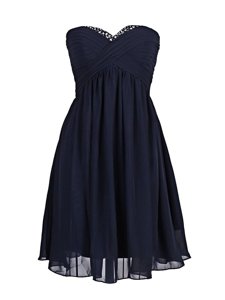 Mini Length Navy Blue Prom Dress Chiffon Sleeveless Beading