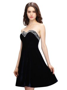Wonderful Beading Prom Dress Black Zipper Sleeveless Knee Length