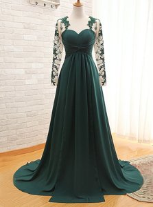 Teal Zipper Sweetheart Lace Dress for Prom Satin Long Sleeves