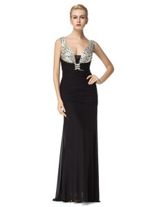 Excellent Chiffon Sleeveless Floor Length Prom Gown and Beading