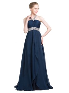 Glamorous Blue Strapless Backless Beading Prom Dress Sleeveless