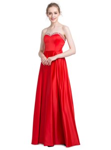 Custom Made Red Sleeveless Elastic Woven Satin Zipper Prom Gown for Prom and Party