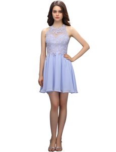 Cheap Mini Length Lavender Evening Dress Chiffon Sleeveless Beading and Appliques