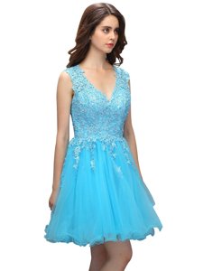 Super V-neck Sleeveless Organza Prom Evening Gown Beading and Appliques Backless