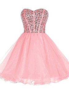 High Quality Pink Sweetheart Zipper Beading and Ruffled Layers Prom Party Dress Sleeveless