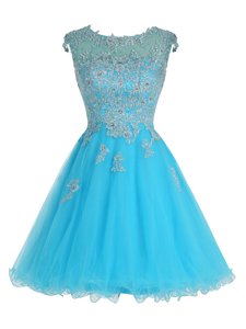 Scoop Sleeveless Zipper Baby Blue Organza