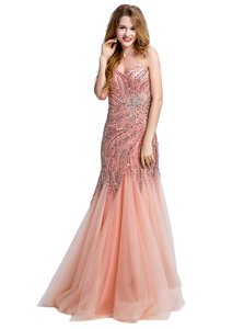 Mermaid One Shoulder Sleeveless Tulle Dress for Prom Beading Side Zipper
