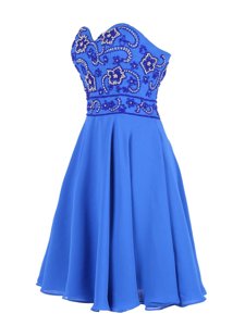 Traditional Blue Neckline Beading Prom Party Dress Sleeveless Zipper