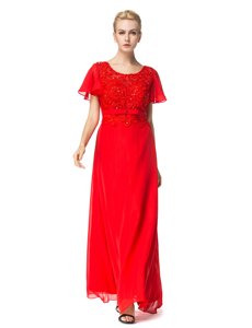 Designer Red Scoop Backless Beading and Appliques Short Sleeves