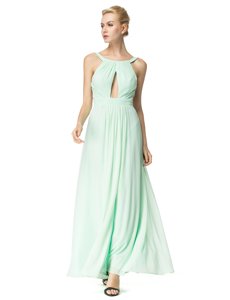 Scoop Sleeveless Backless Prom Gown Turquoise Chiffon