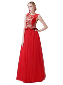 Delicate Scoop Sleeveless Zipper Floor Length Beading and Appliques Prom Dresses