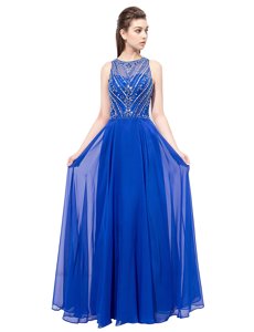 Fantastic Scoop Floor Length Zipper Dress for Prom Royal Blue and In for Prom and Party with Beading