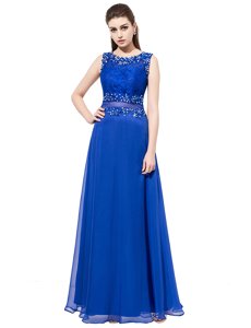 Delicate Empire Prom Dress Royal Blue Scoop Organza Sleeveless Floor Length Zipper