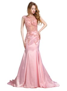 Amazing Mermaid Scoop Baby Pink Sleeveless Silk Like Satin Brush Train Backless Prom Dress for Prom and Party