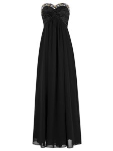 Latest Black Zipper Prom Dress Beading Sleeveless Floor Length