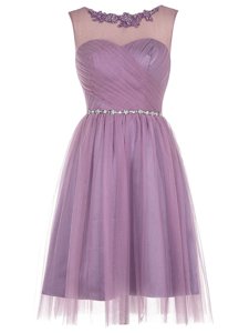 Scoop Sleeveless Zipper Prom Gown Lavender Tulle
