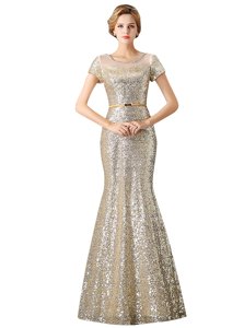 Mermaid Champagne Scoop Neckline Sequins Evening Dress Sleeveless Zipper