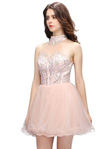 Fashion Organza Sleeveless Mini Length Prom Gown and Beading