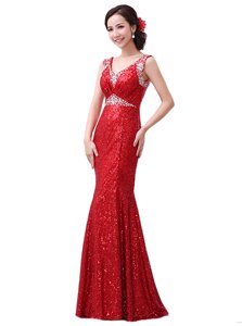 Dazzling Sequined Sleeveless Floor Length Prom Dresses and Sequins