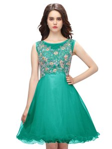 Fine Scoop Organza Sleeveless Mini Length Prom Gown and Embroidery