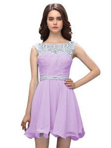 Scoop Lavender Column/Sheath Beading Homecoming Dress Zipper Chiffon Sleeveless Mini Length