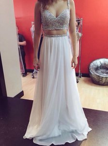 Custom Design White Spaghetti Straps Neckline Sequins Dress for Prom Sleeveless Zipper